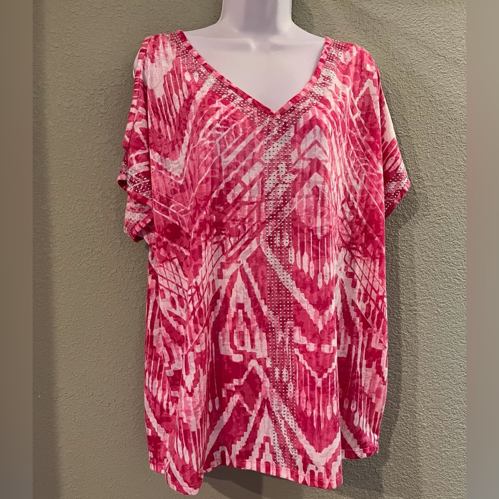 INC International Concepts Pink and White Graphic Blouse